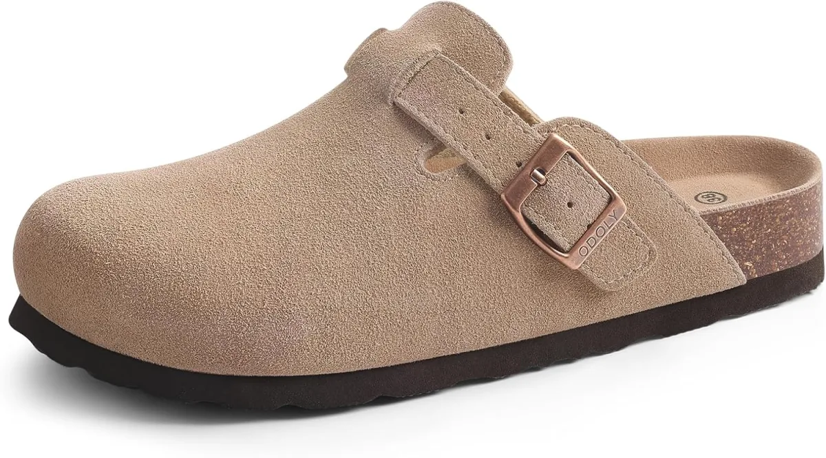 Genuine Suede Clogs for Women Men Soft Cork Footbed Leather Mules Comfort Pota view 6