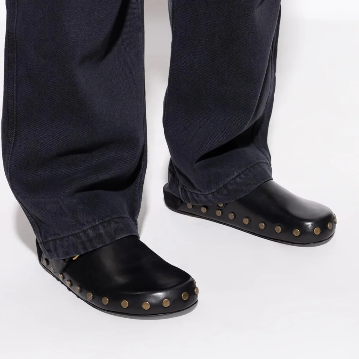 Leather Clog Mules for Women Studded Slip On Buckle Mule Slippers Closed Toe V view 4