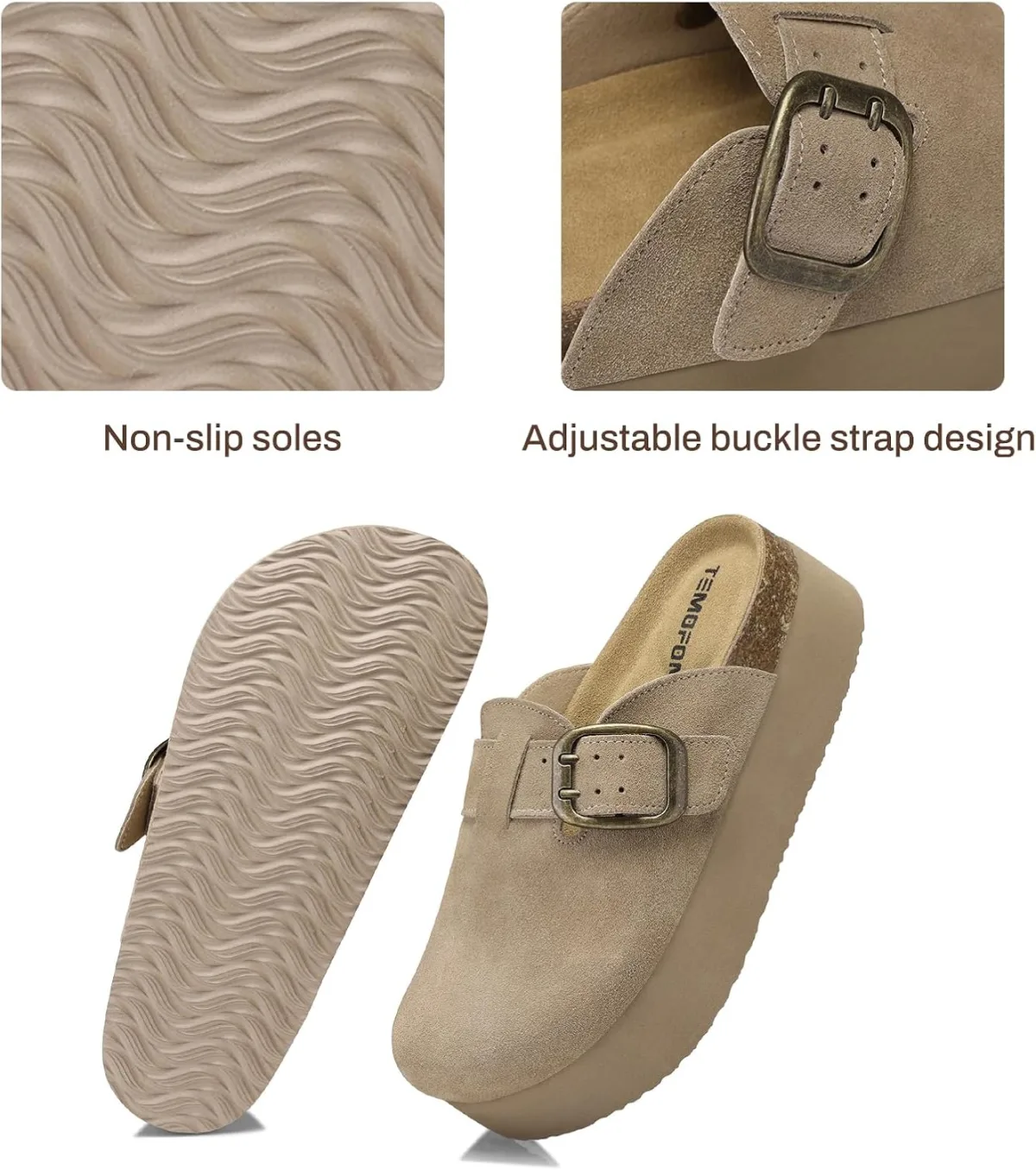 TEMOFON Genuine Suede Clogs for Women: Comfortable Leather Platform Mules & Cl view 5