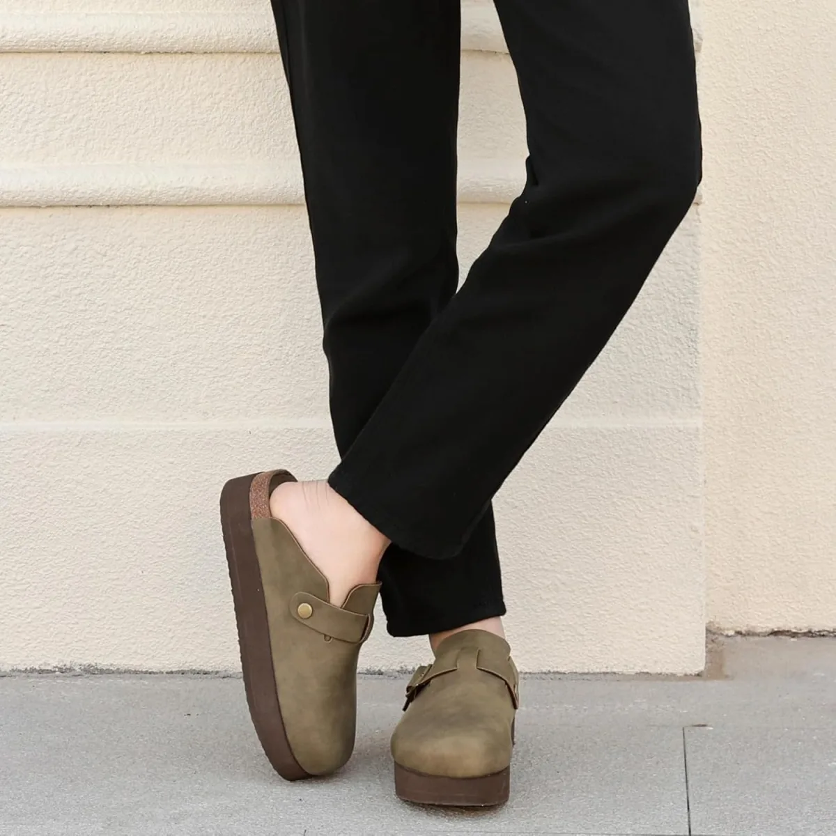 Genuine Leather Platform Clogs for Women Comfort Suede Clogs with Cork Footbed view 2