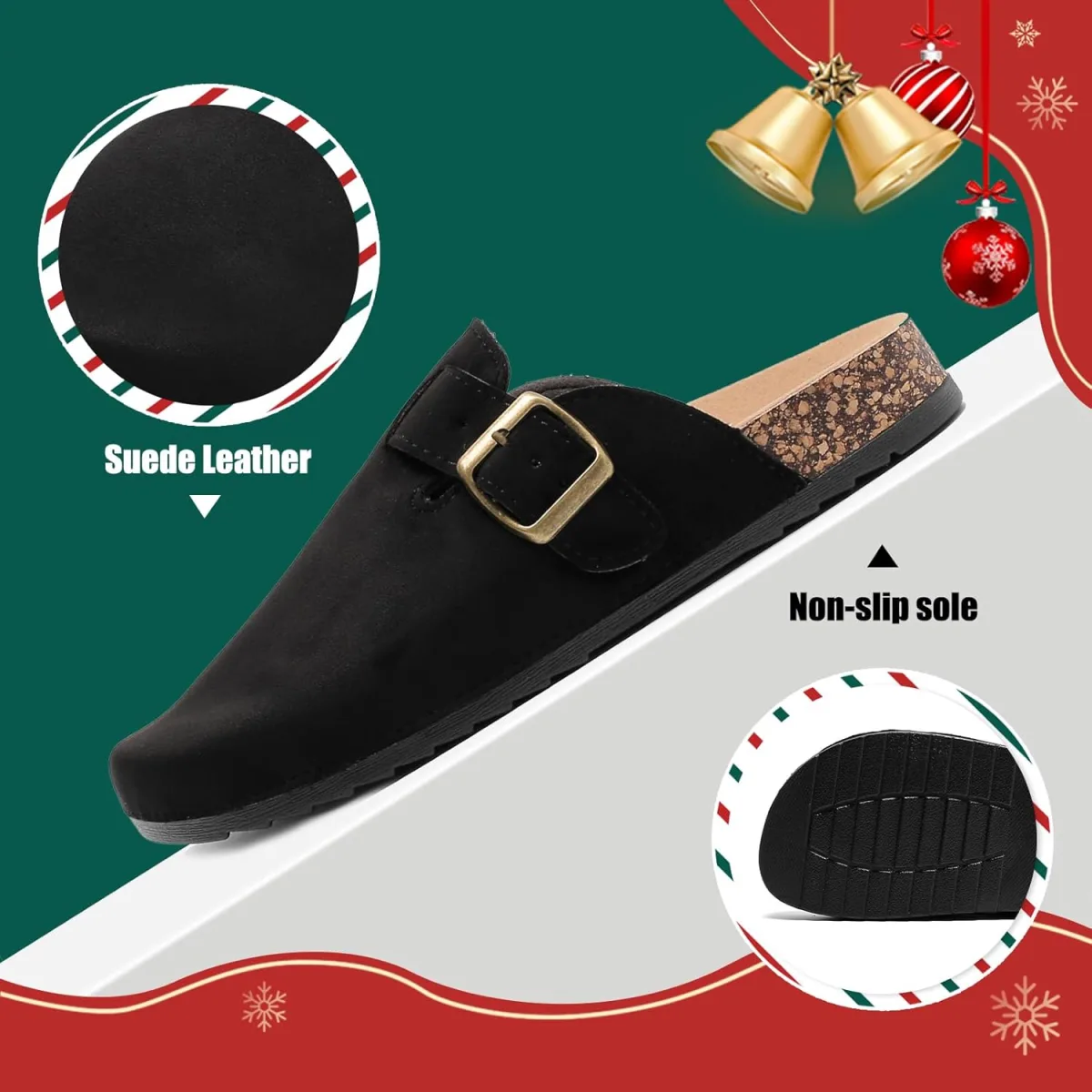 Women's Suede Clogs Mens Leather Mules Comfort Cork Footbed Antislip House San view 4