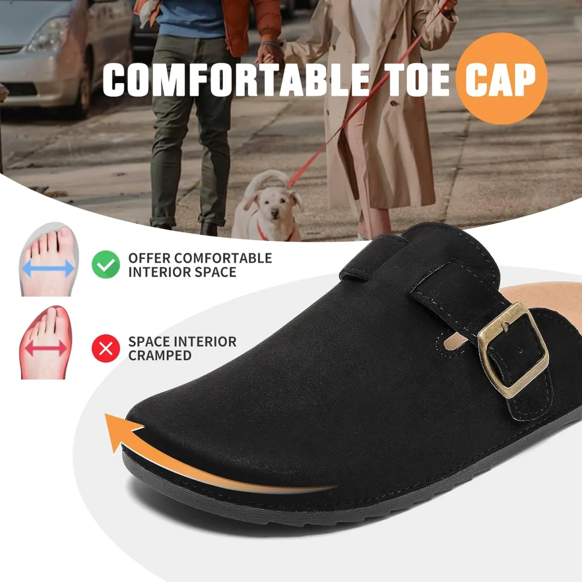 Suede Clogs Men & Women Unisex Leather Mules Soft Cork Footbed Adjustable Buck view 3