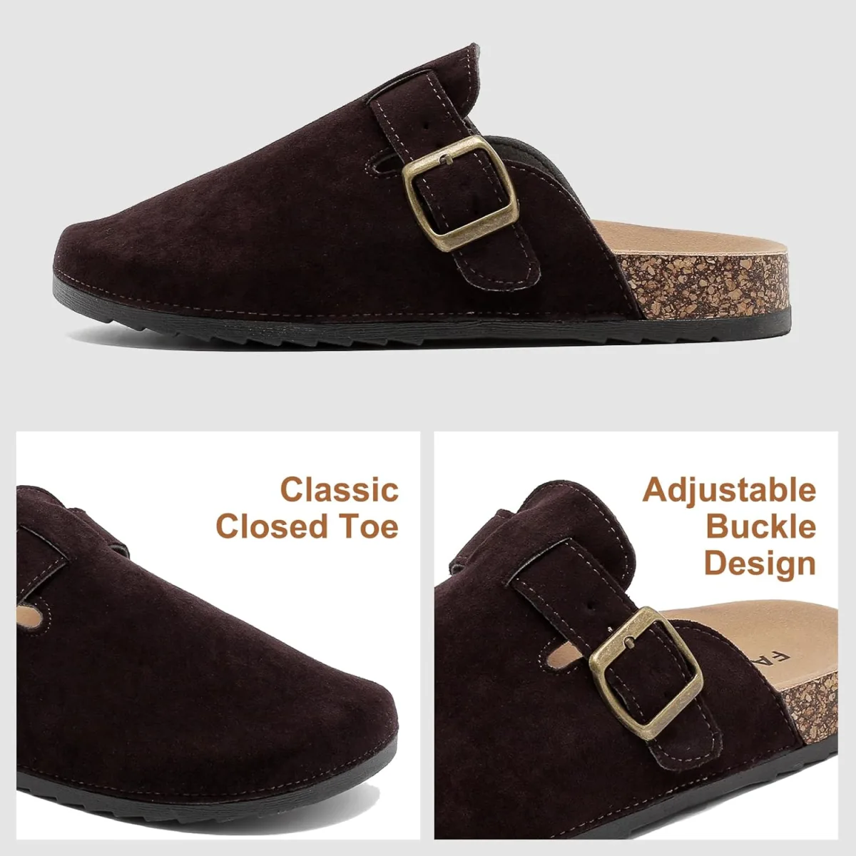 Womens Mens Suede Clogs Leather Mules with Arch Support, Adjustable Buckle Sli view 4