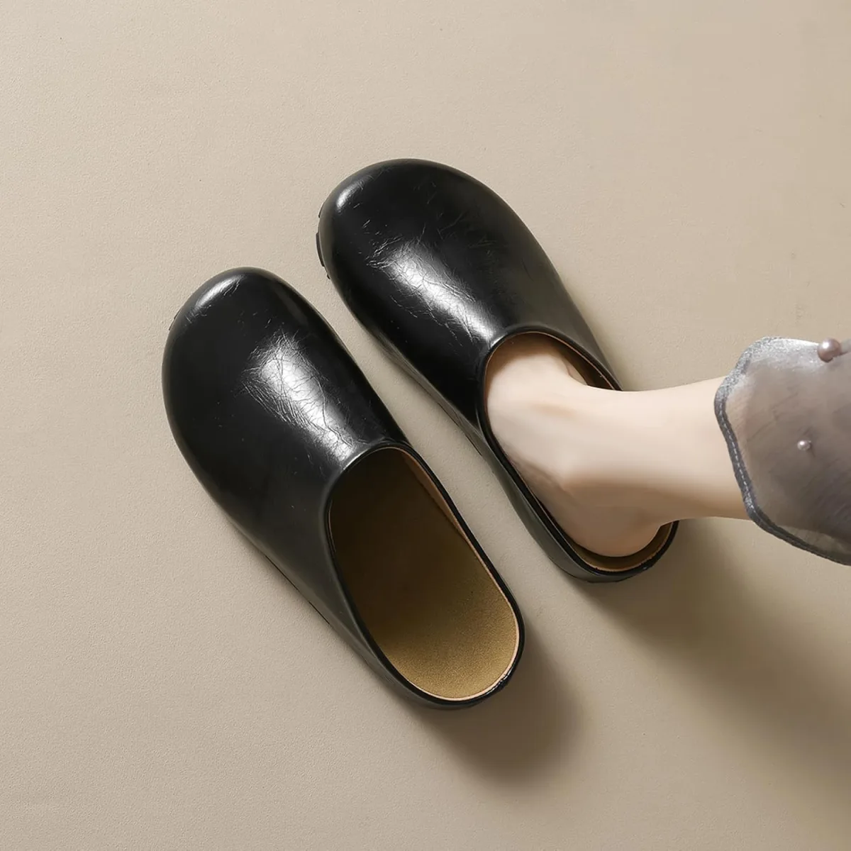 Women's Leather Clogs Slip-on Mules with Arch Support Soft Cork Footbed Potato view 3