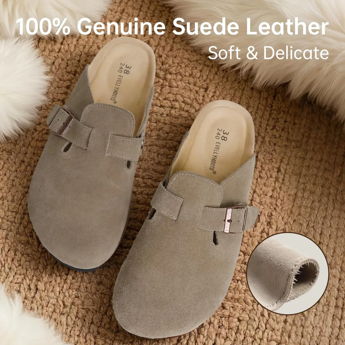 Women's Men's Suede Clogs Leather Mules Cork Footbed Sandals Comfort Potato Sh view 5