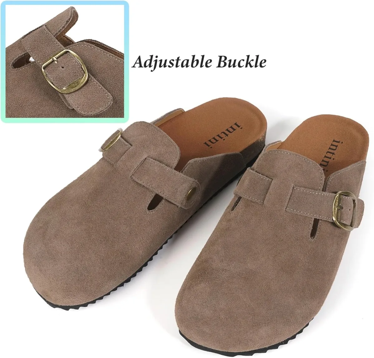 Womens Suede Clogs Mens Genuine Leather Mules Cork Footbed Sandals with Arch S view 5
