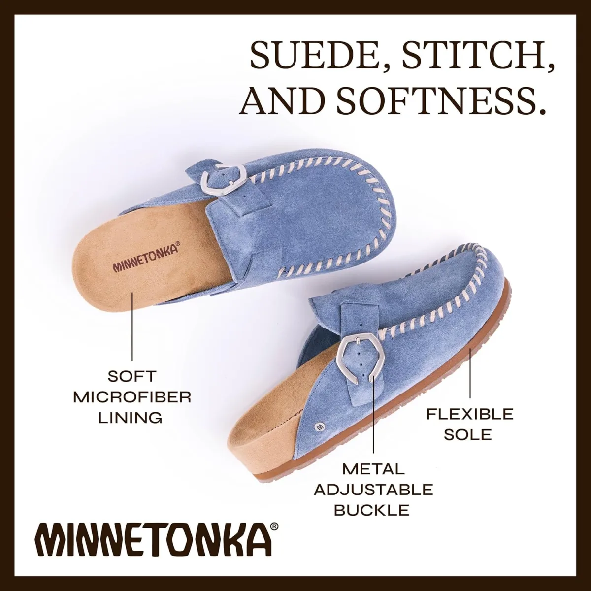 Minnetonka Women's Suede Buckle Clog Flexible Sole view 6