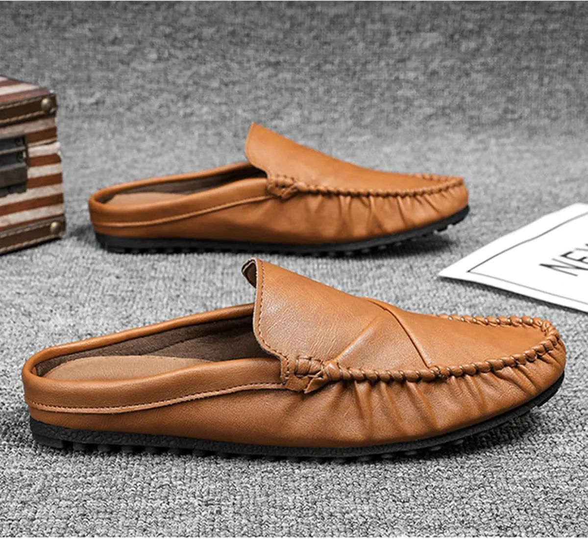 Men’s Handmade Leather Mules Clogs Slip-On Backless Loafers Breathable Comfort view 3