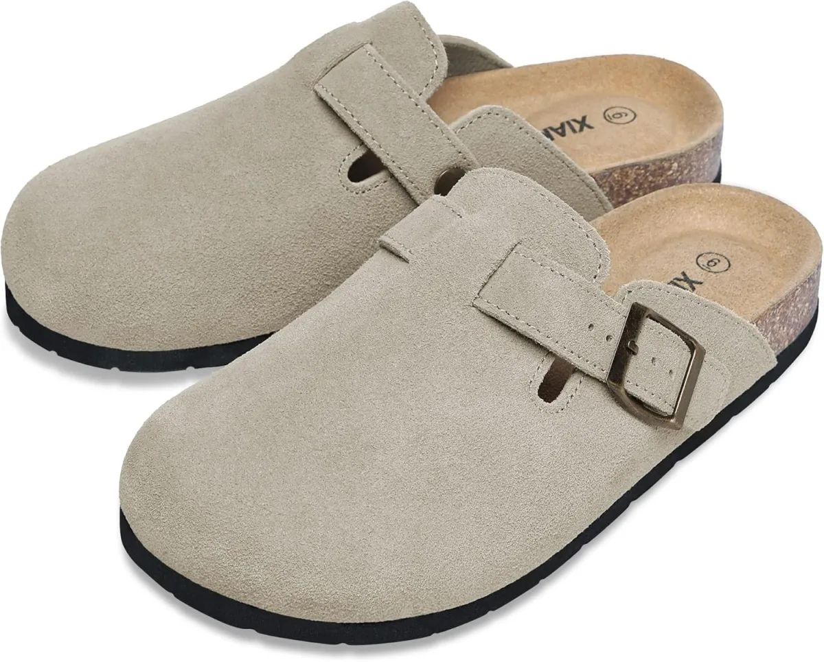 Xiakolaka Women's Suede Clogs Adjustable Buckle Slip on Footbed Home Clog Slip view 6