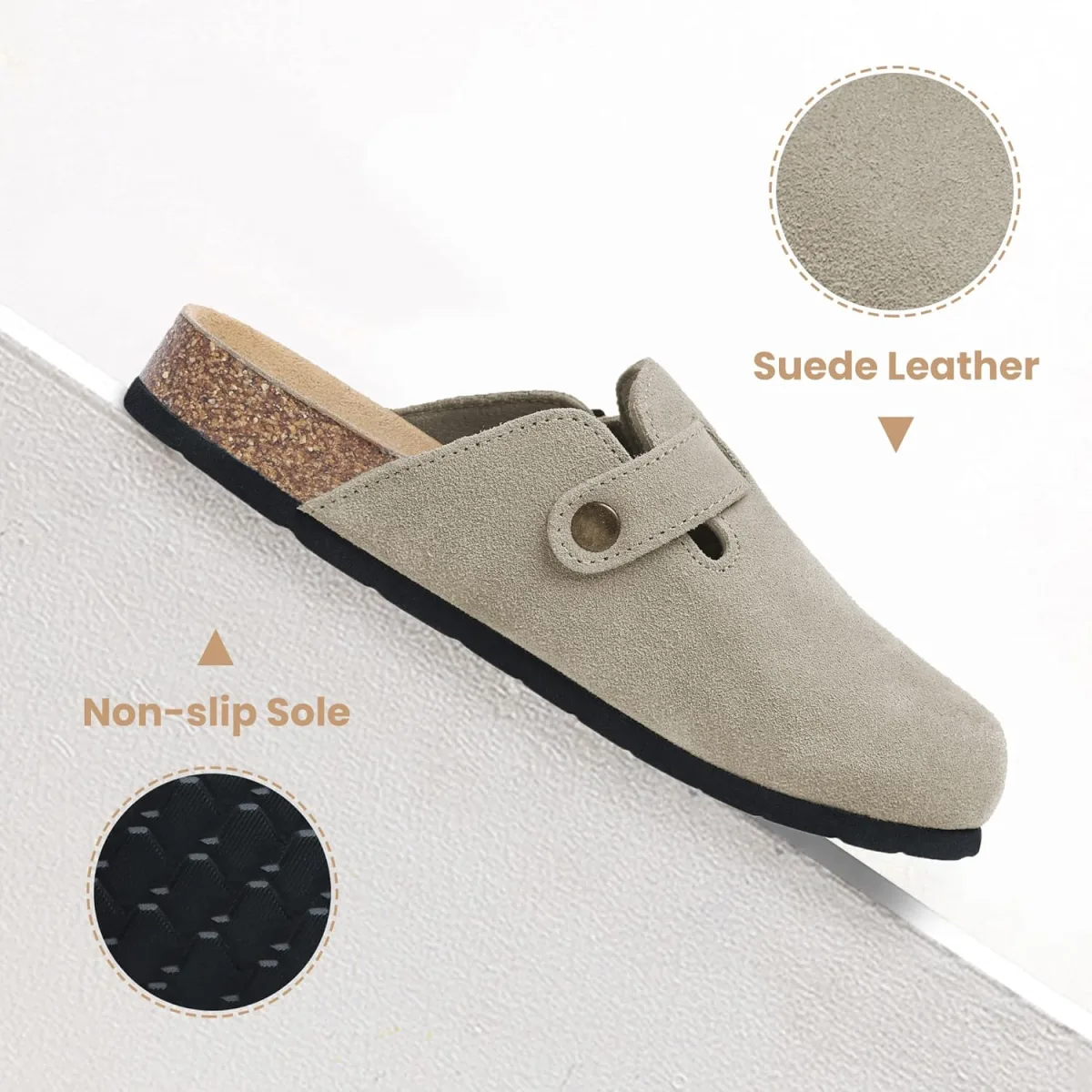 Xiakolaka Women's Suede Clogs Adjustable Buckle Slip on Footbed Home Clog Slip view 4