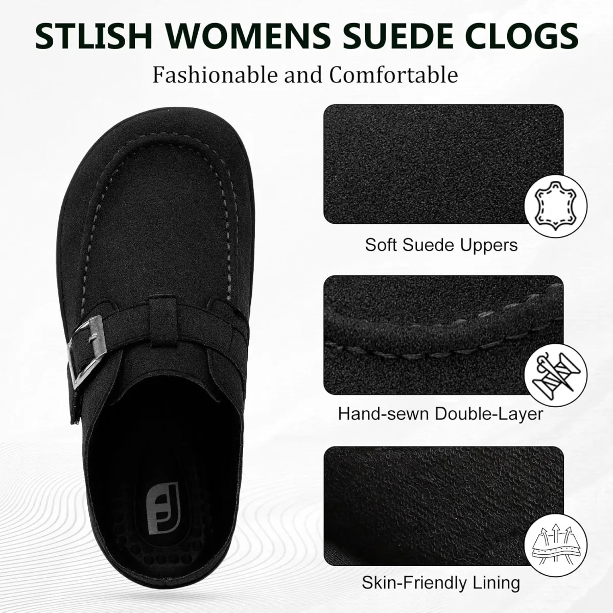 JOINFREE Mens Wide Suede Clogs Diabetic Mules for Swollen Edema Comfort Slip o view 6