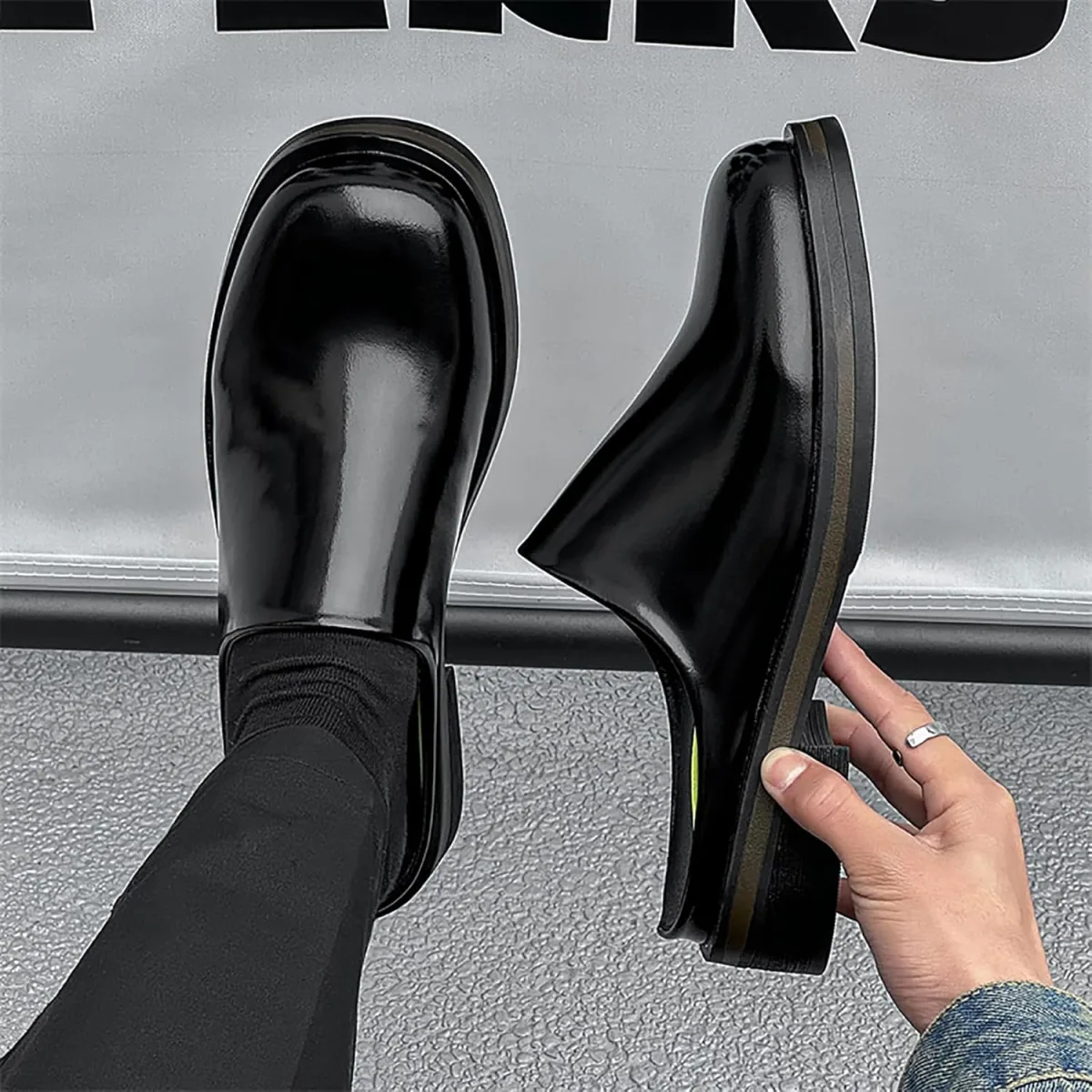 Men's Patent Leather Slip-On Mules & Clogs Comfortable Breathable Backless Loa view 4