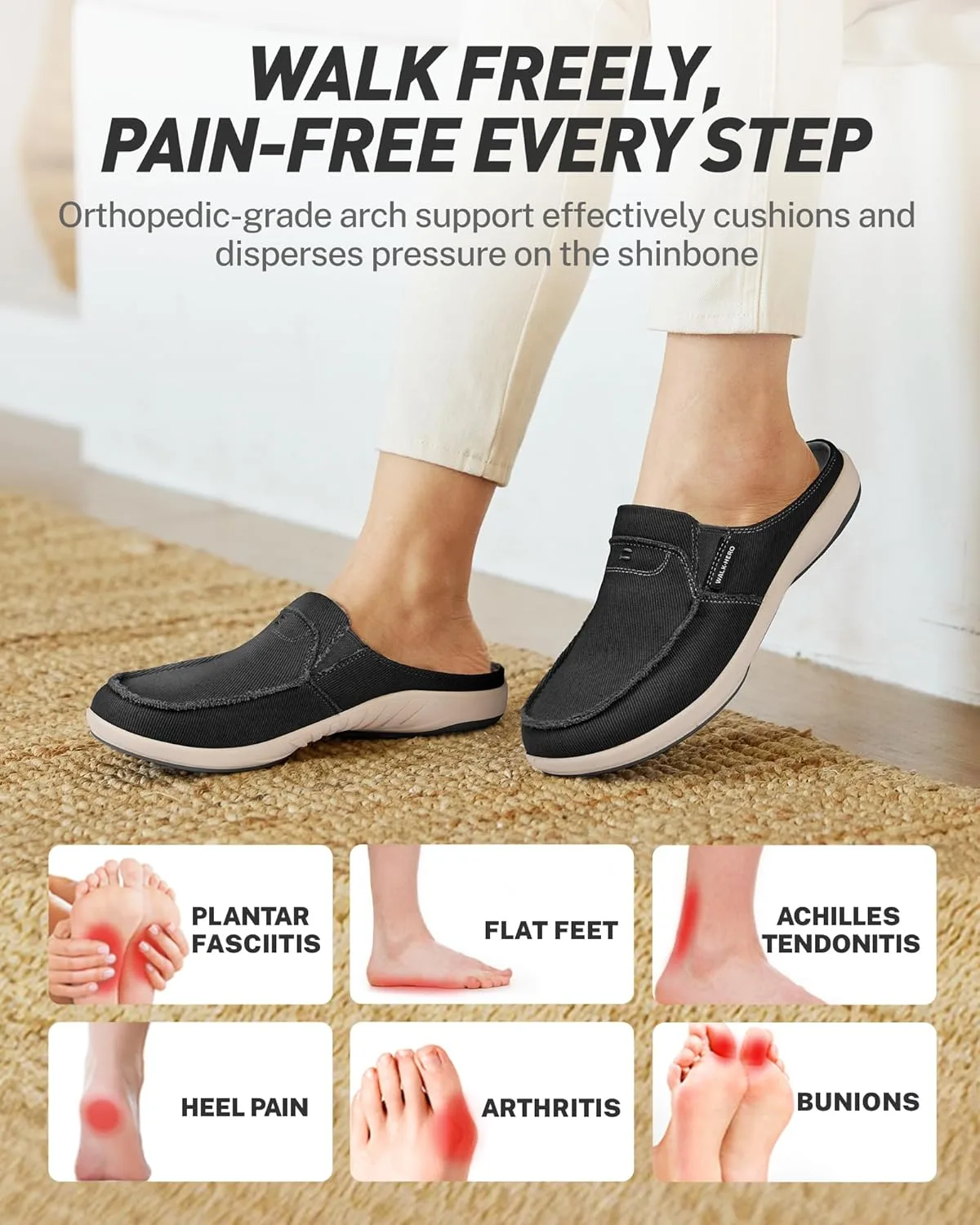 Mules for Women with Arch Support, Comfortable Orthopedic Slippers for Women w view 4