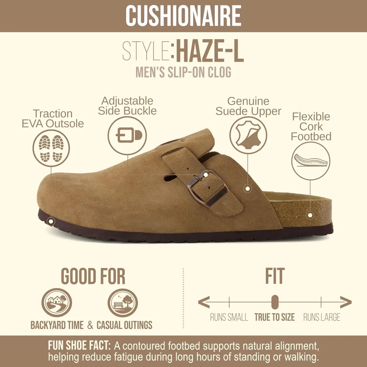 CUSHIONAIRE Haze Genuine Suede Leather Mens Clogs view 4