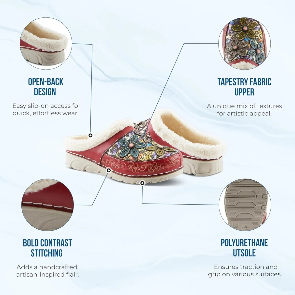 Spring Step L'Artiste Honestela Women’s Embossed Leather Clogs with Tapestry U view 5