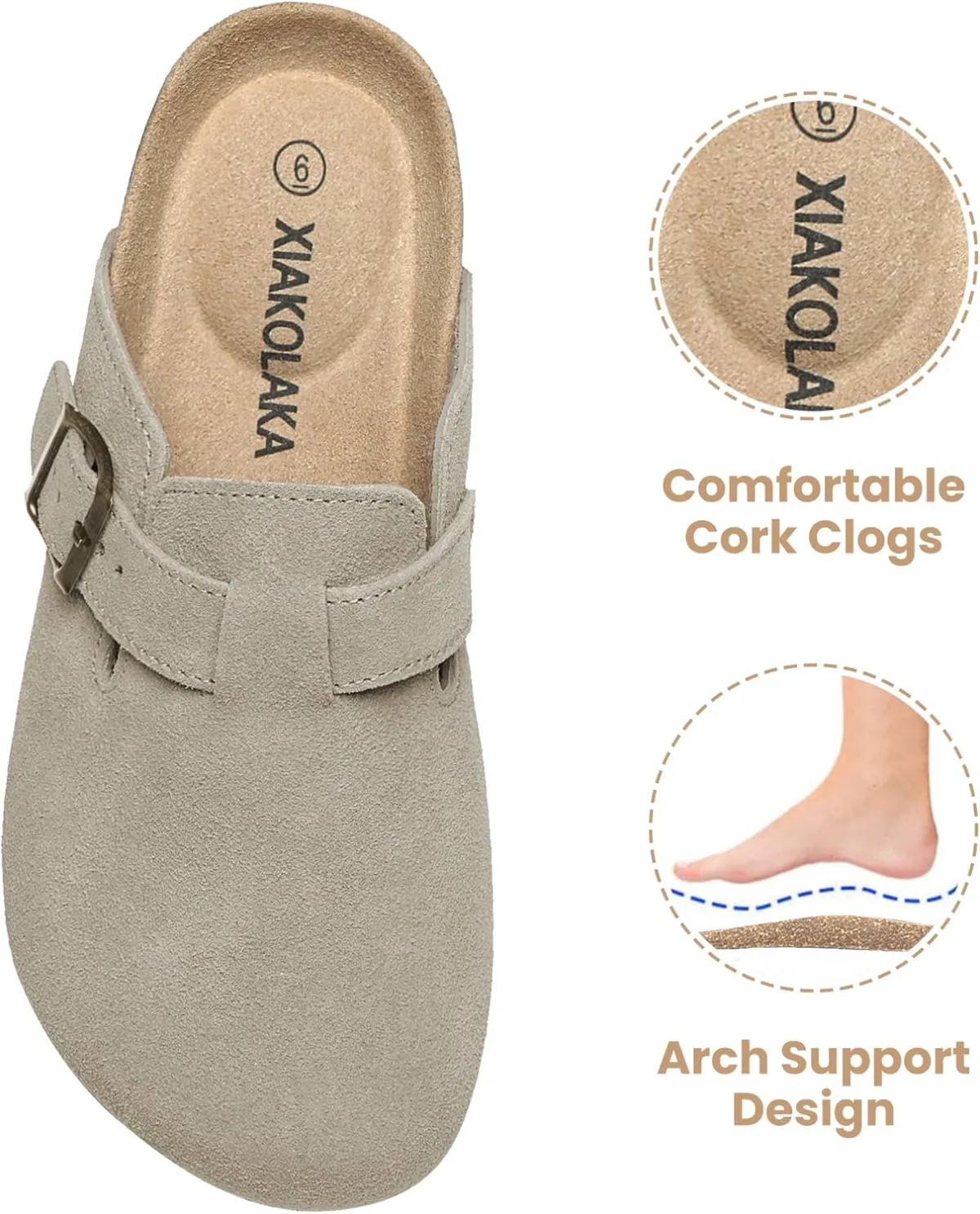 Xiakolaka Women's Suede Clogs Adjustable Buckle Slip on Footbed Home Clog Slip view 3