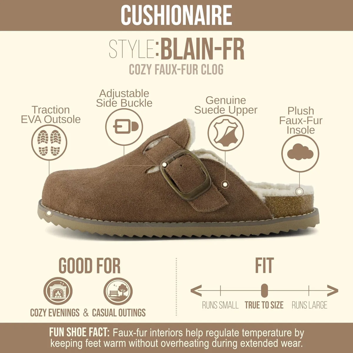 CUSHIONAIRE Blain Fur Genuine Suede Clogs for Women, Cozy Slip-On Womens Slipp view 4