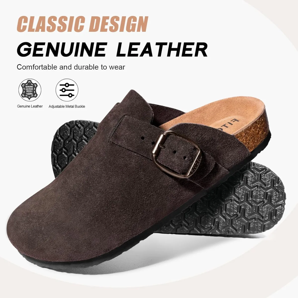FITORY Mens Suede Clogs with Arch Support，Leather Cork Footed Mules Size 7-14 view 4
