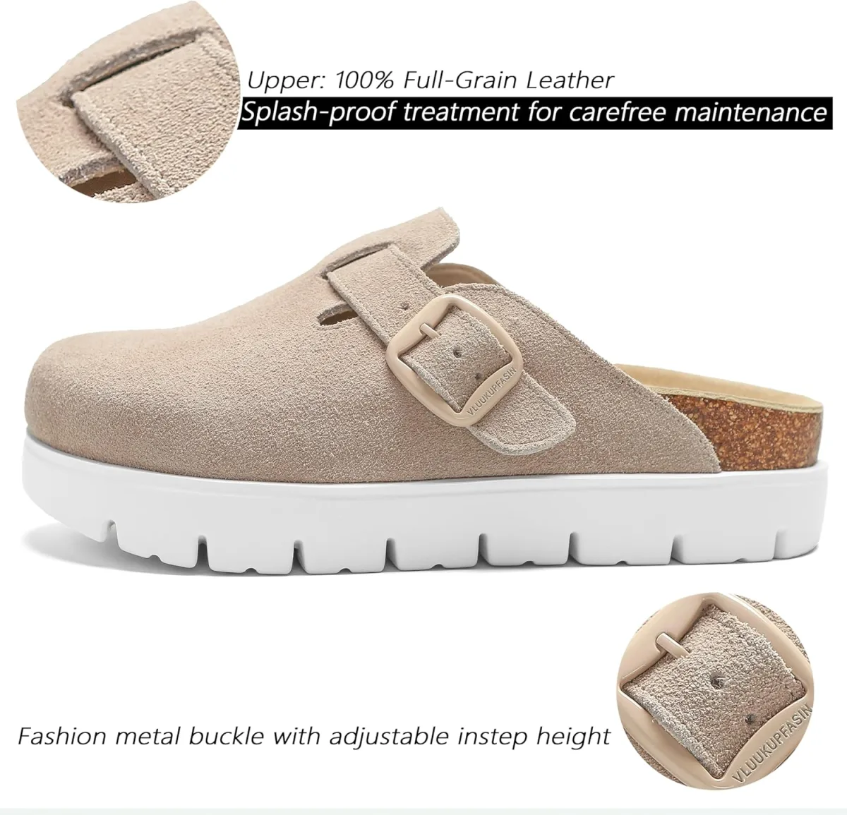 Genuine Suede Clogs for Women Platform Shoes，Leather Comfort Potato Shoes Chun view 3