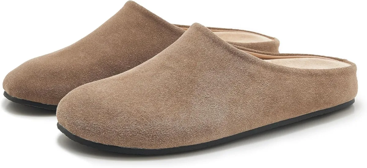 Women's Suede Clogs Round Toe Leather Mules Cork Footbed Clog with Arch Suppor view 3