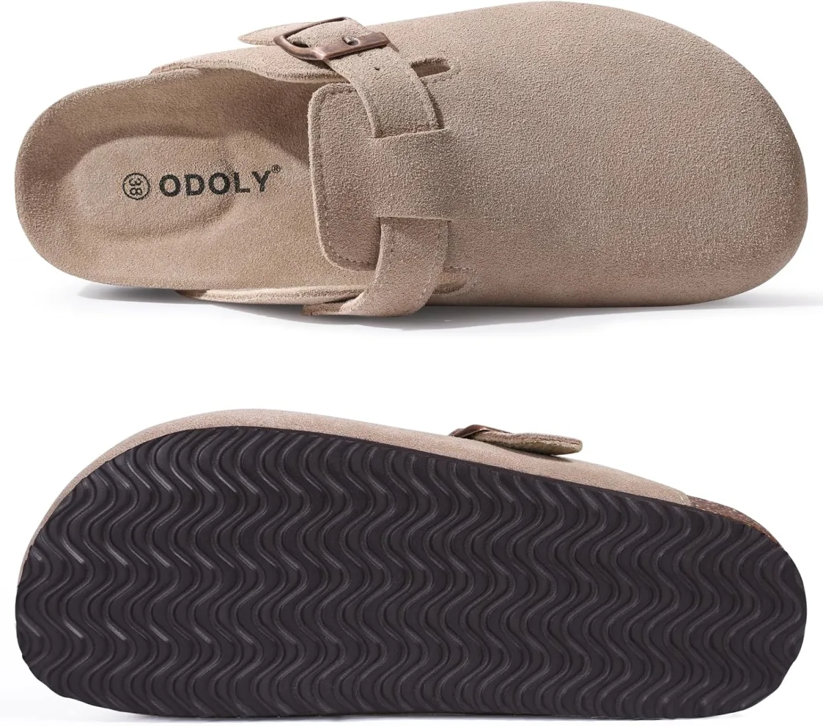 Genuine Suede Clogs for Women Men Soft Cork Footbed Leather Mules Comfort Pota view 5