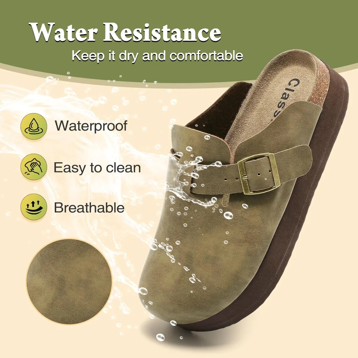 Genuine Leather Platform Clogs for Women Comfort Suede Clogs with Cork Footbed view 4