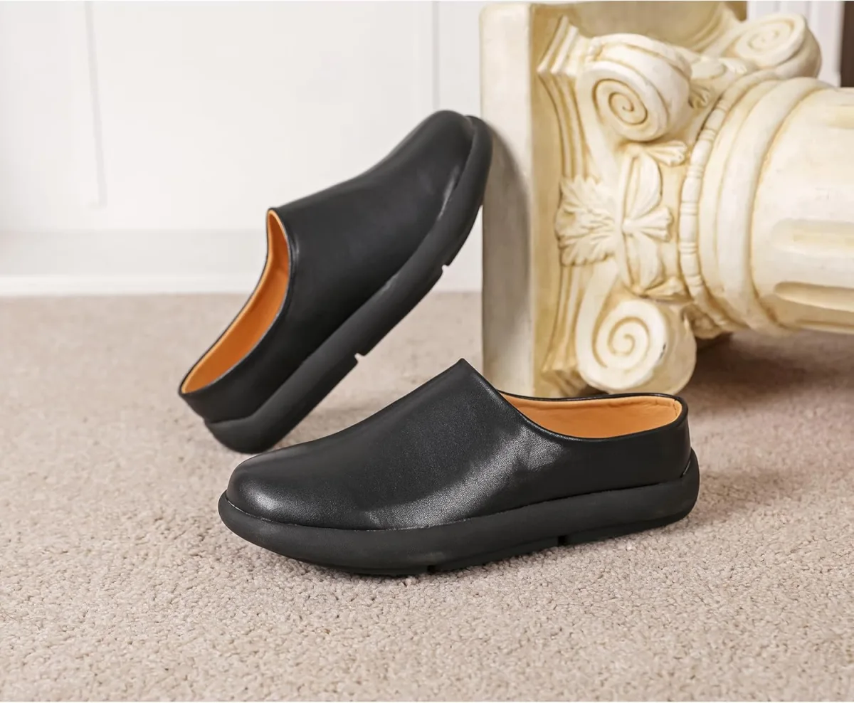 LCQL Men Breathable Slides Slipper Leather Mules and Clog Summer Outdoor Indoo view 4