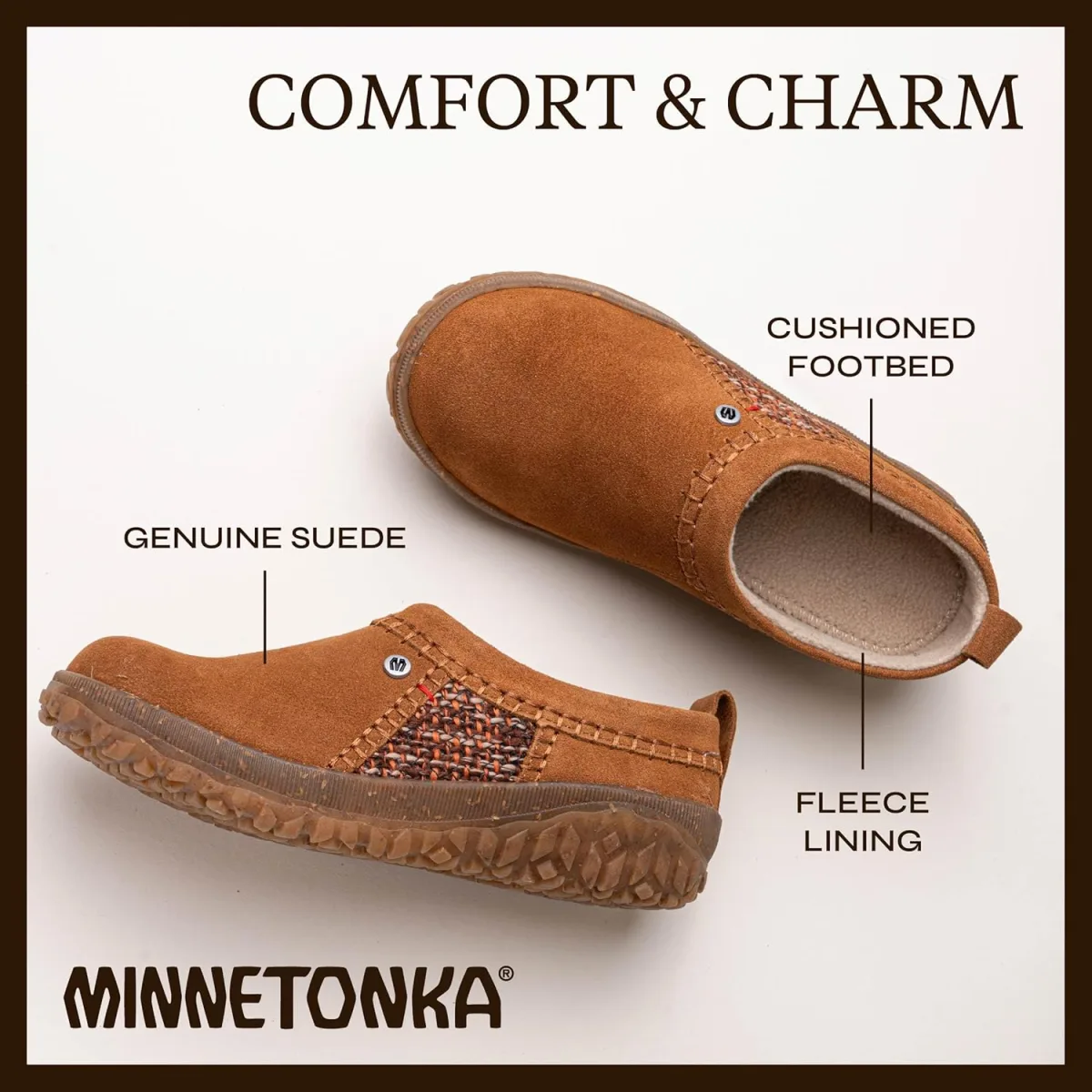 Minnetonka Women's Tamarra Suede Clogs Water-Resistant Upper and Fleece Lining view 5
