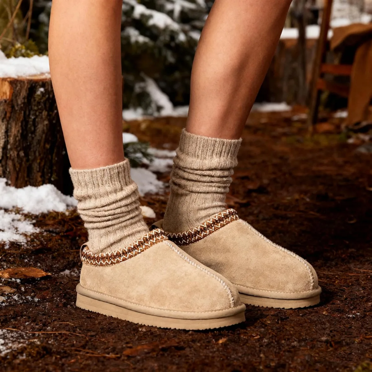 mazeskin Women's 100% Shearling Genuine Suede Slippers, Memory Foam Australian view 3
