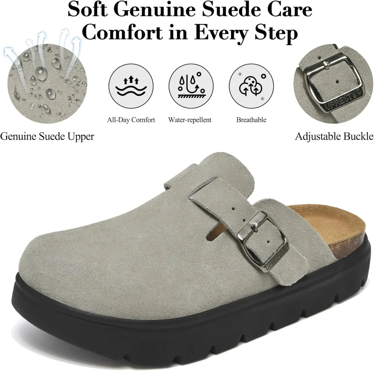 100% Genuine Suede Clogs for Women Footwear with Arch Support, Platform Womens view 3