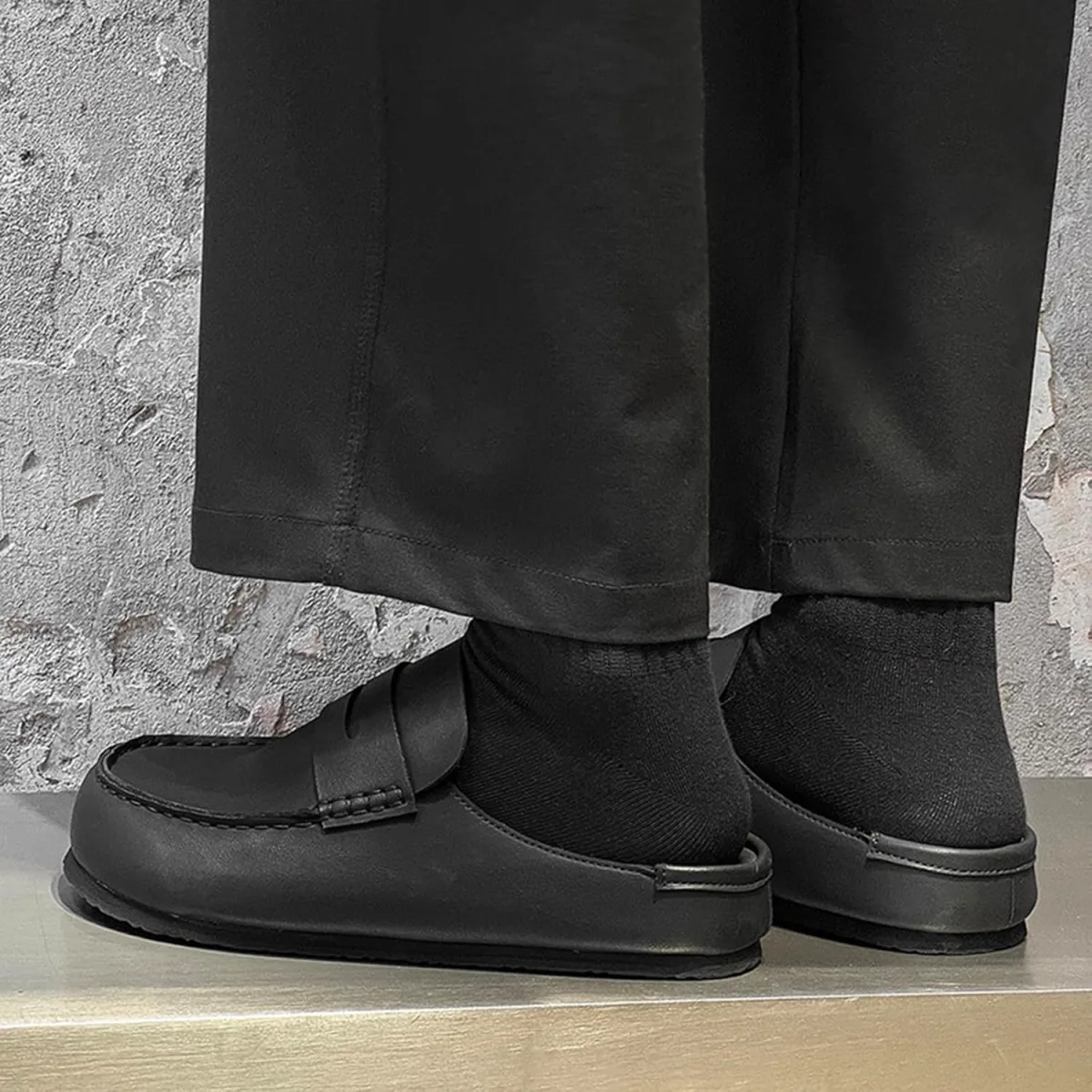 Men's Platform Clog Mules Comfortable Leather Suede Slippers with Arch Support view 6