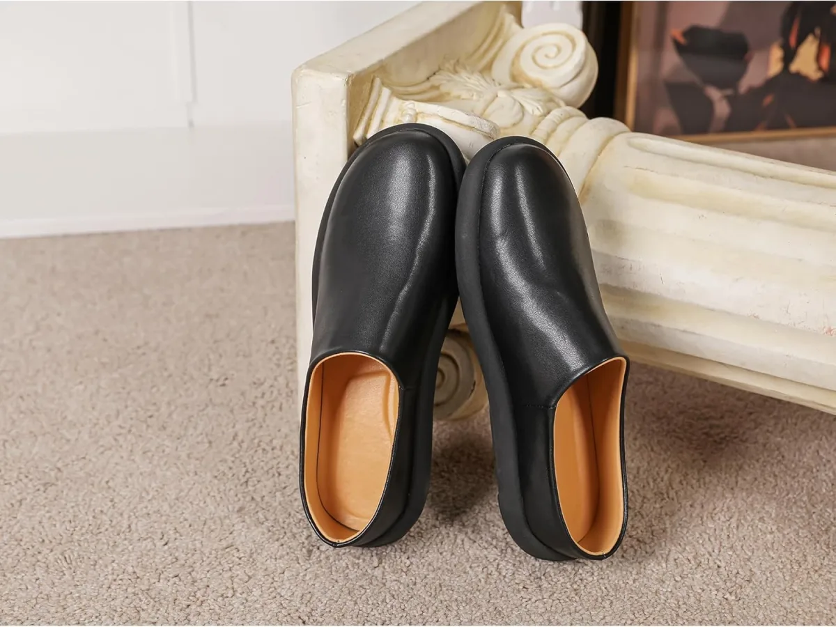 LCQL Men Breathable Slides Slipper Leather Mules and Clog Summer Outdoor Indoo view 6