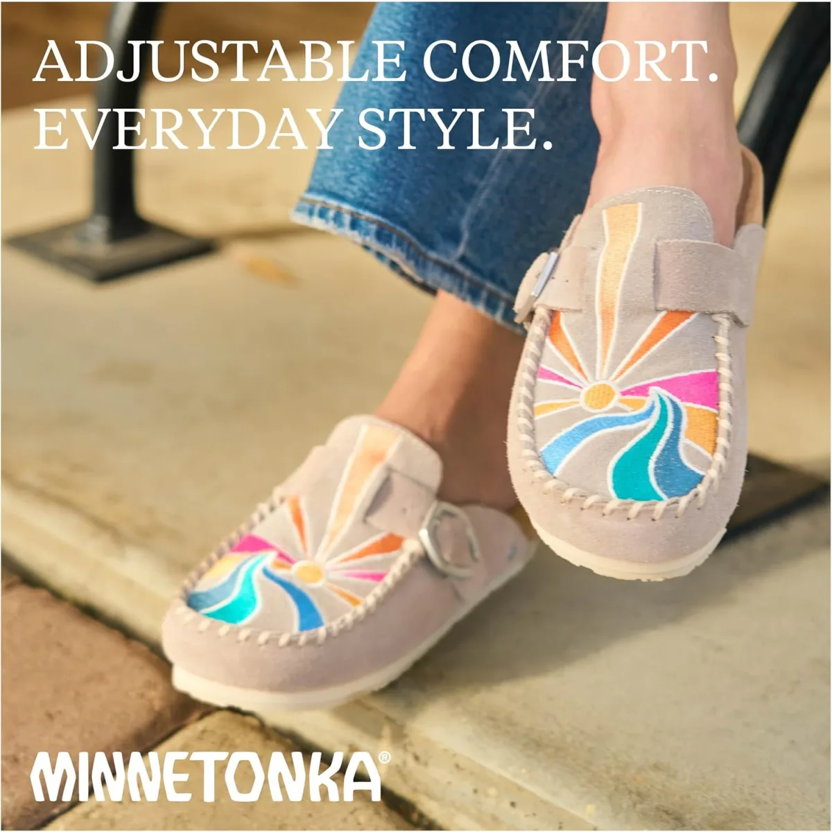 Minnetonka Women's Suede Buckle Clog Flexible Sole view 5