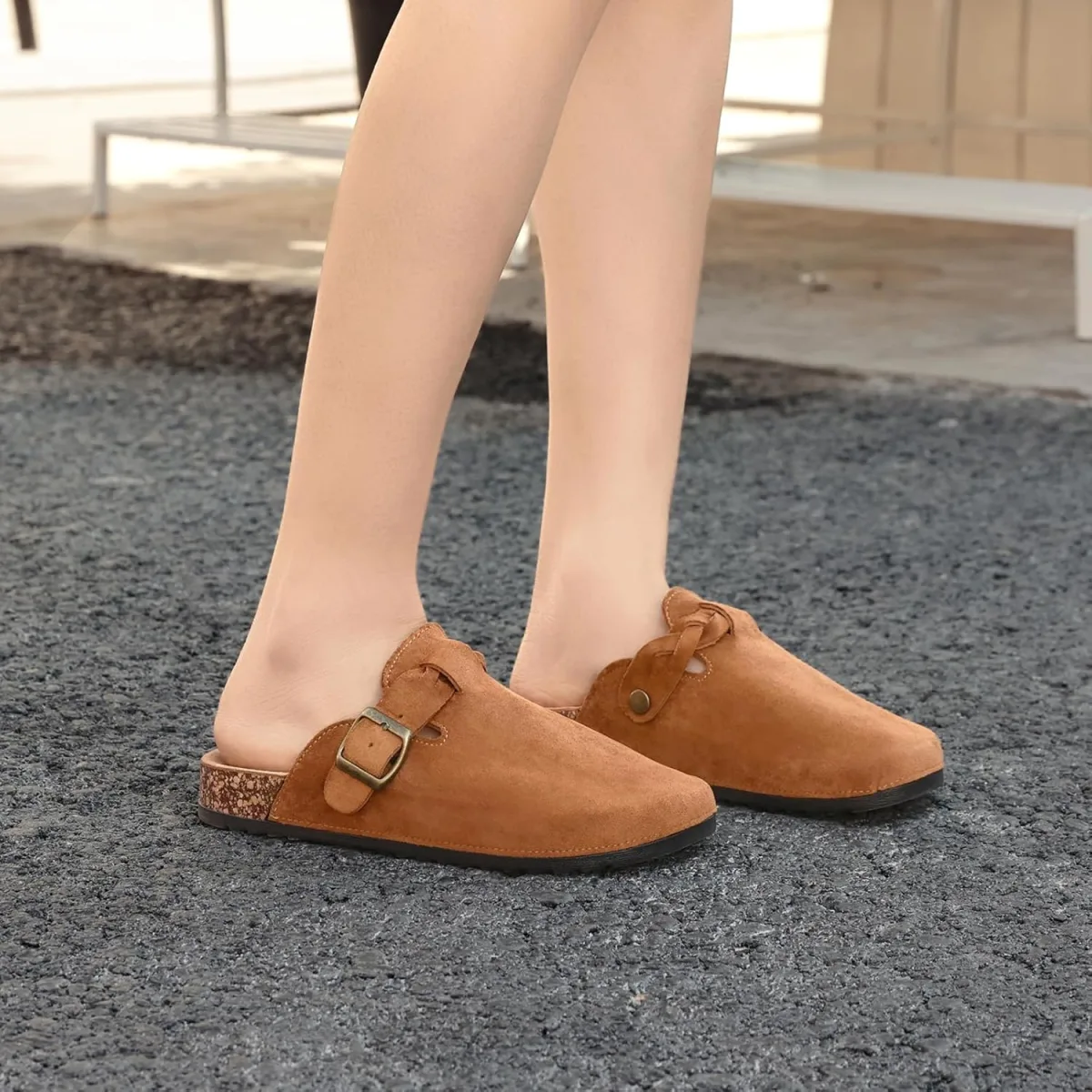 Women's Suede Clogs Mens Leather Mules Comfort Cork Footbed Sandals with Arch view 2