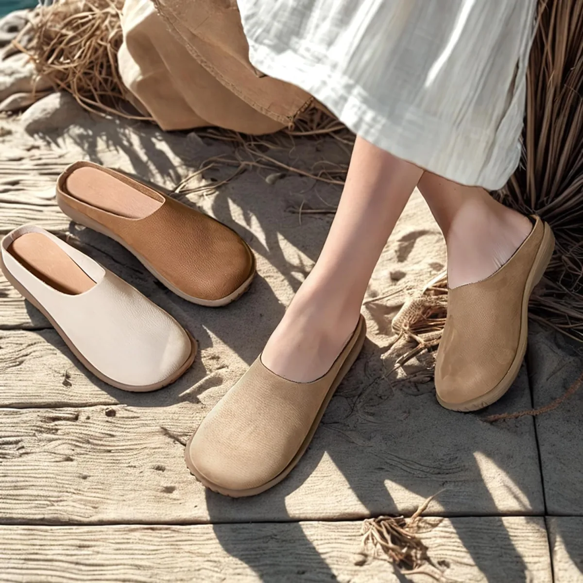 Women's Casual Fashion Mule Clog Comfortable Indoor Outdoor All Day Leather Up view 4