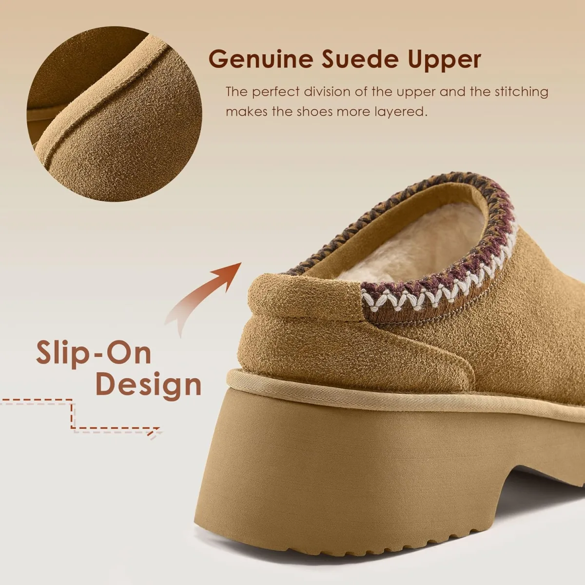 Vilanva Platform Clogs for Women Cozy Suede Fall Slippers with Warm Fur Lined view 5