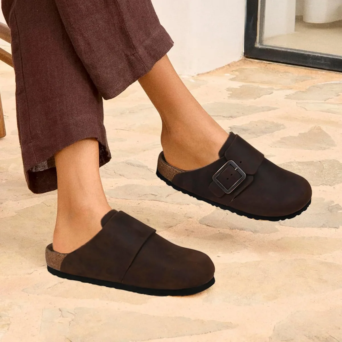 AEROTHOTIC Genuine Leather Clogs for Women with Arch Support Memory Foam Cork view 2