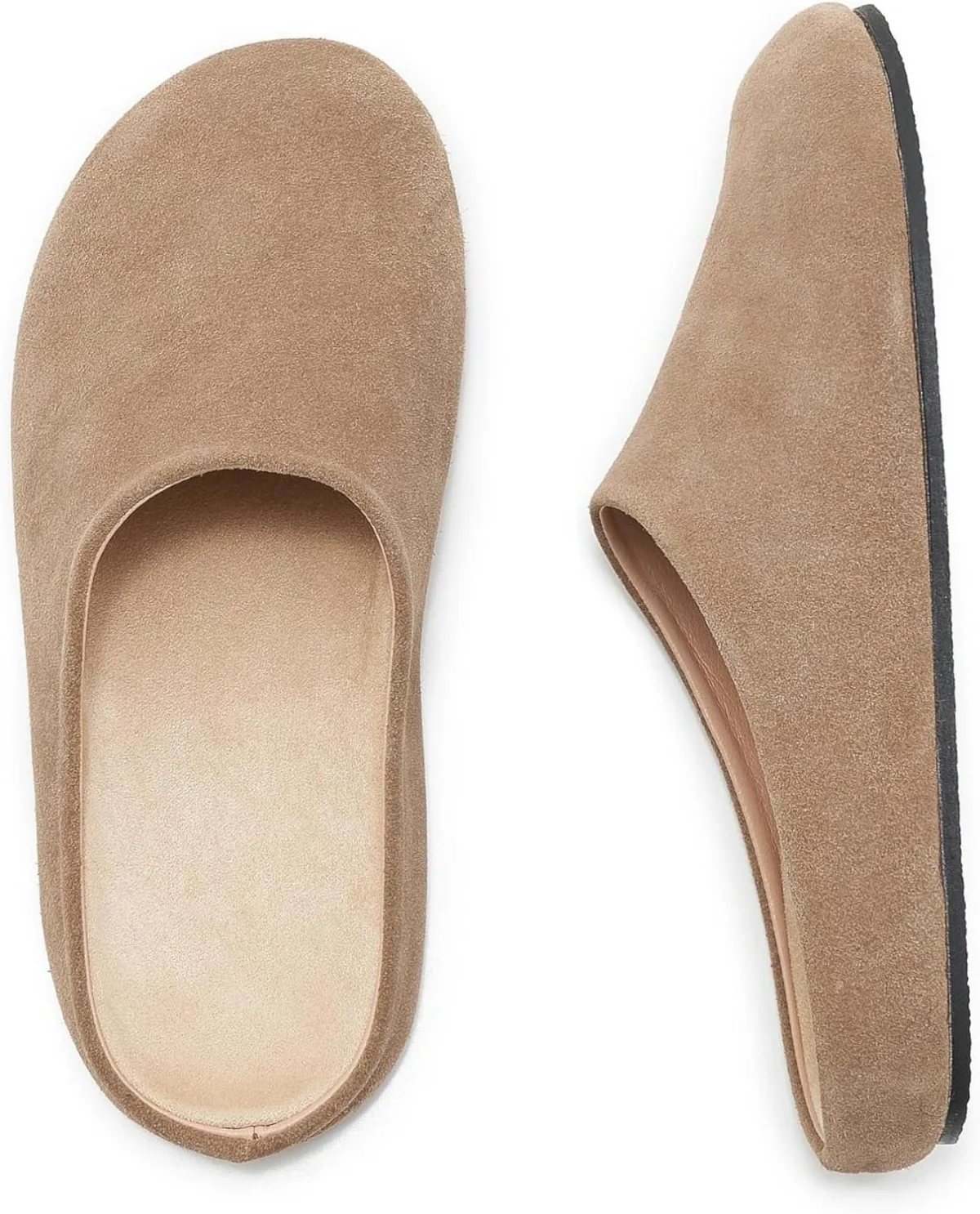 Women's Suede Clogs Round Toe Leather Mules Cork Footbed Clog with Arch Suppor view 6