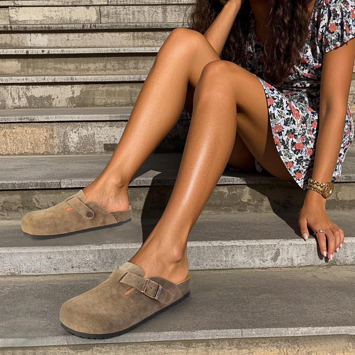 Women’s Genuine Suede Clogs for Women Slip-On Buckle Slides Women's Mules & Cl view 2