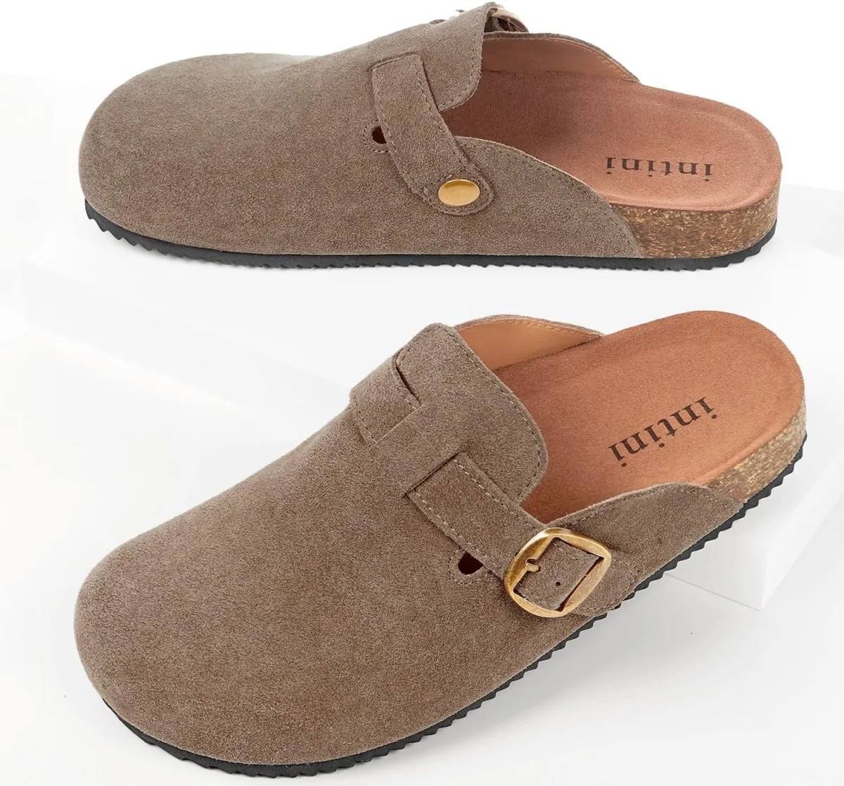 Womens Suede Clogs Mens Genuine Leather Mules Cork Footbed Sandals with Arch S view 6