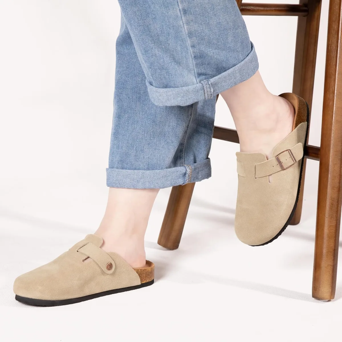 Women's Suede Clogs Men's Slip-On Mules Non-Slip Potato Shoes Arch Support San view 2