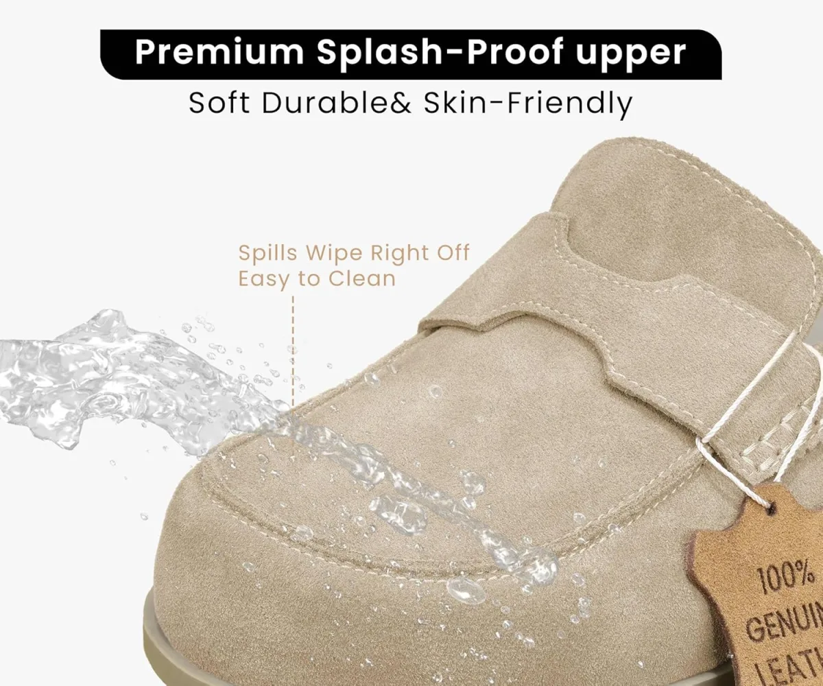 100% Genuine Leather Women's Suede Clogs Slip On Mules with Memory Foam Arch S view 3