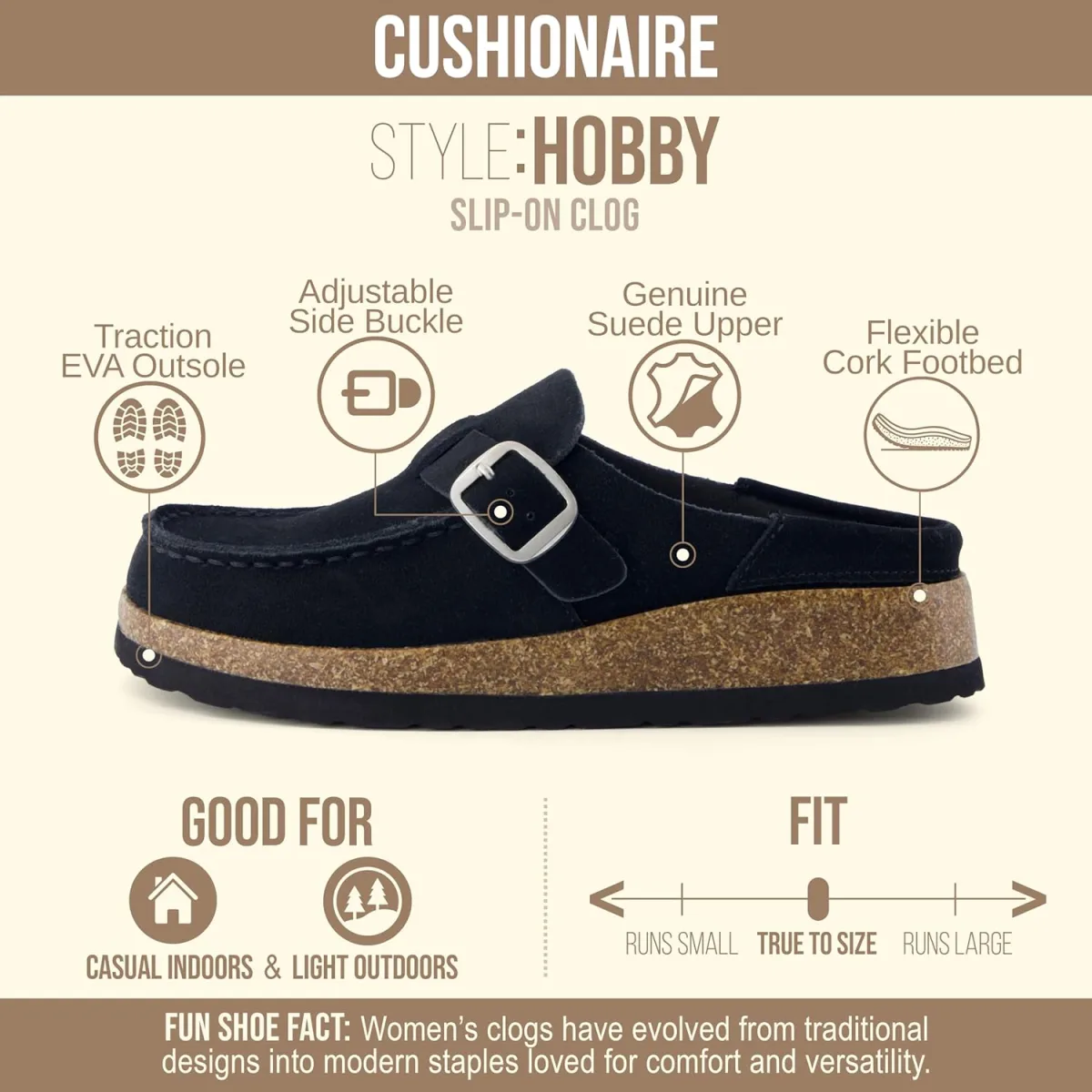CUSHIONAIRE Hobby Genuine Leather Suede Mule Clogs for Women with Buckle Strap view 4