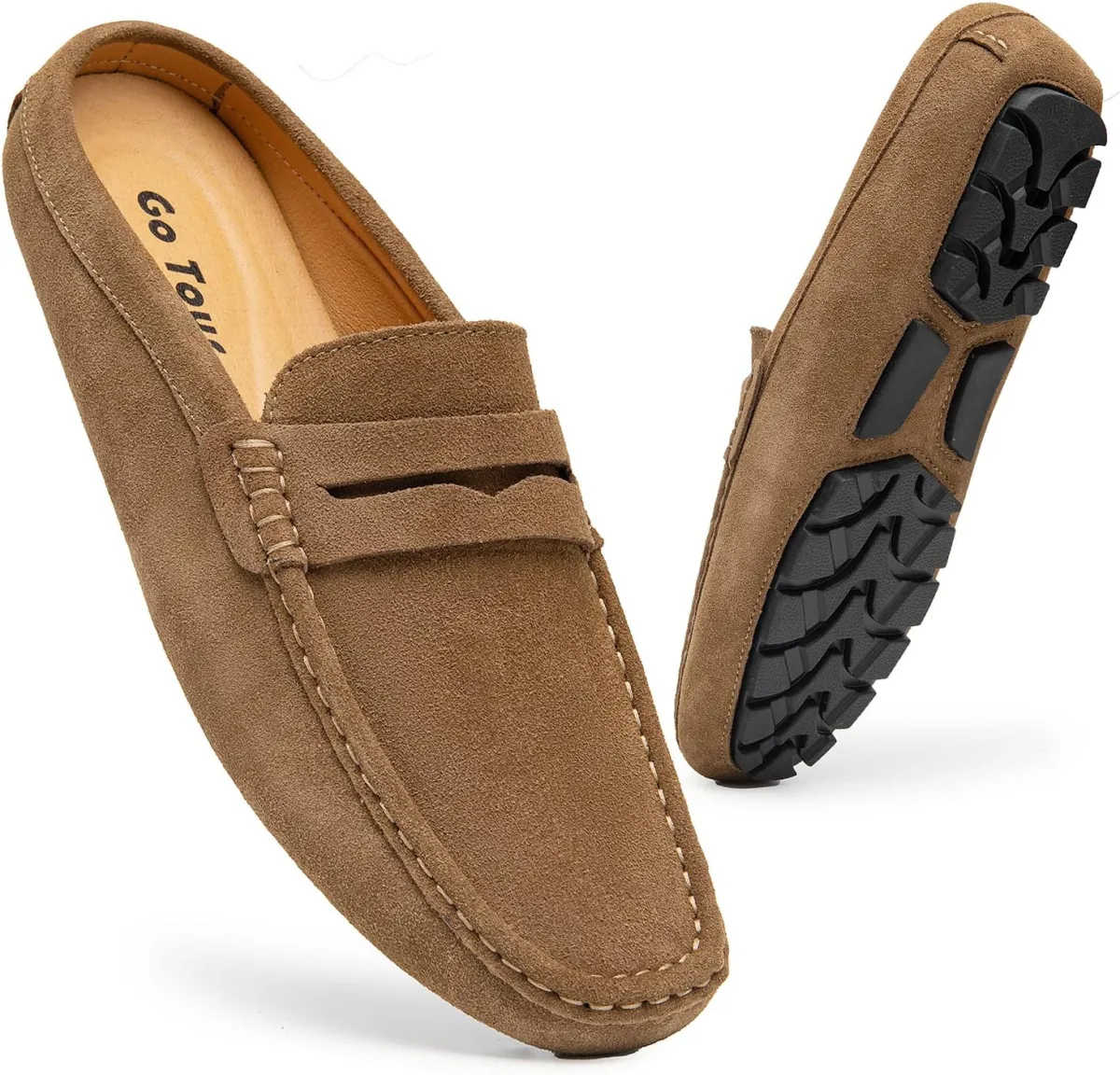 Go Tour Mens Handmade Suede Leather Mules Clog Slippers Breathable Leather Sli view 2