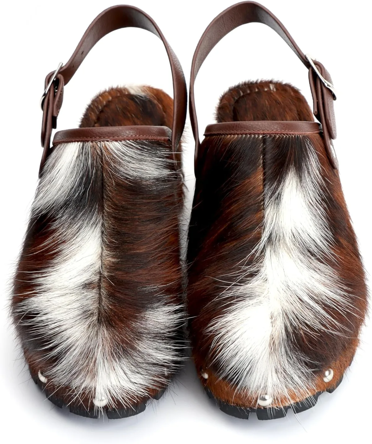 XOBZJH Women's Luxury Natural Cowhide Hair Platform Clogs view 2