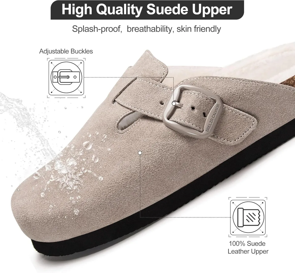 Women's Fuzzy Suede Clogs Leather Mules Fur Lined Soft Non Slip Potato Shoes w view 3