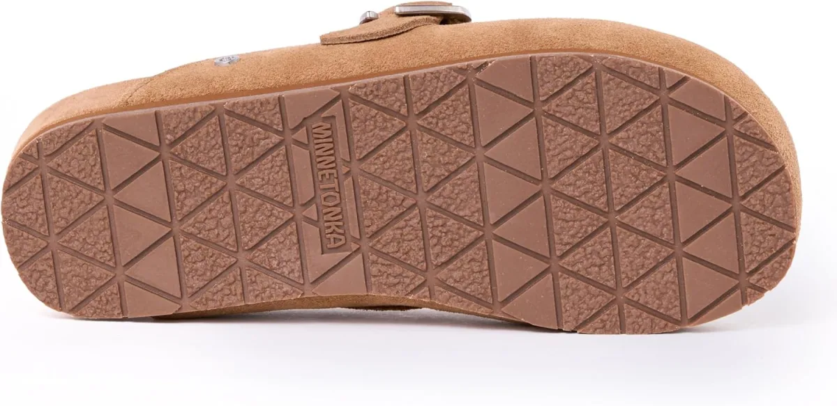 Minnetonka Women's Suede Buckle Clog Flexible Sole view 4