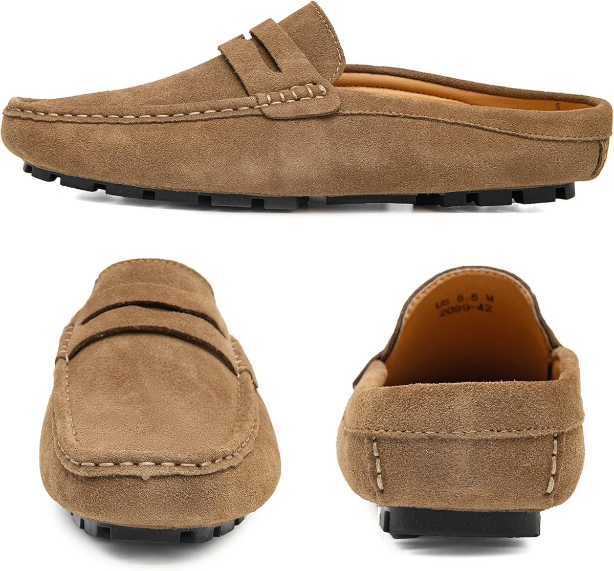 Go Tour Mens Handmade Suede Leather Mules Clog Slippers Breathable Leather Sli view 5