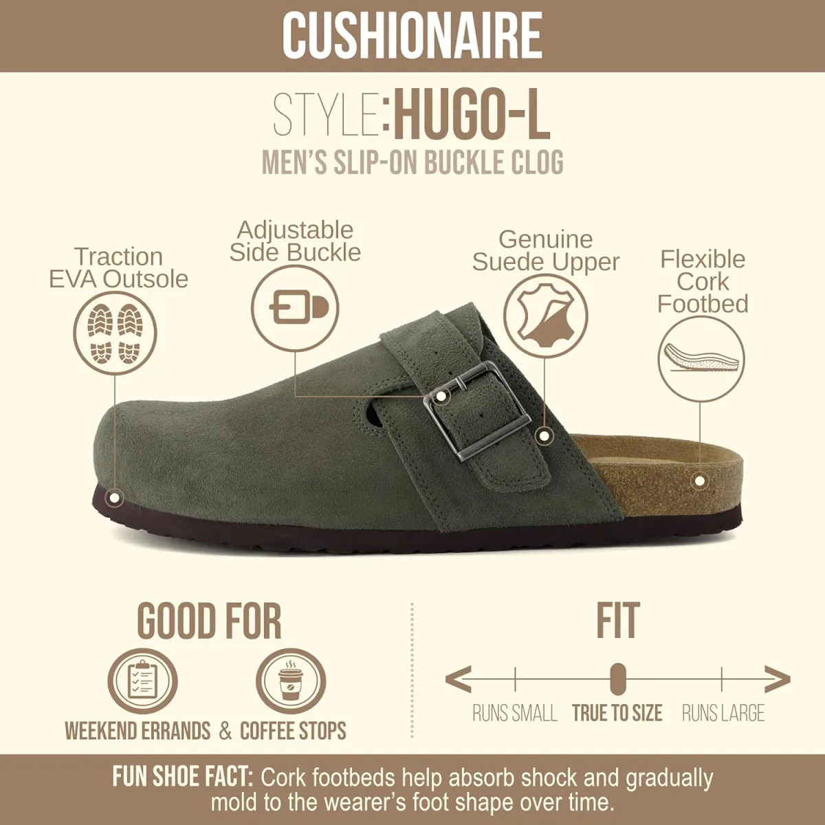 CUSHIONAIRE Hugo Genuine Leather Suede Clogs for Men view 4