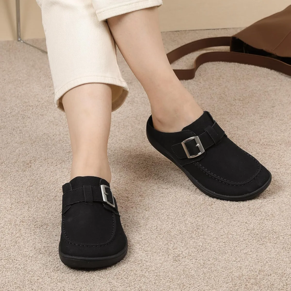 JOINFREE Womens Wide Suede Clogs Zero Drop Potato Shoes Diabetic Mules for Swo view 2